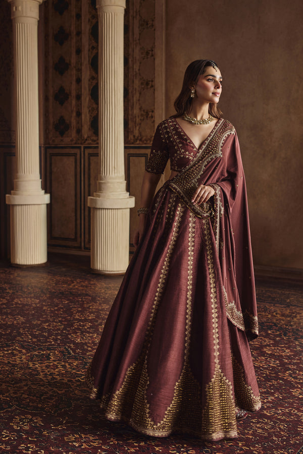 Deep Wine Lehenga Framed In Heritage Embroidery