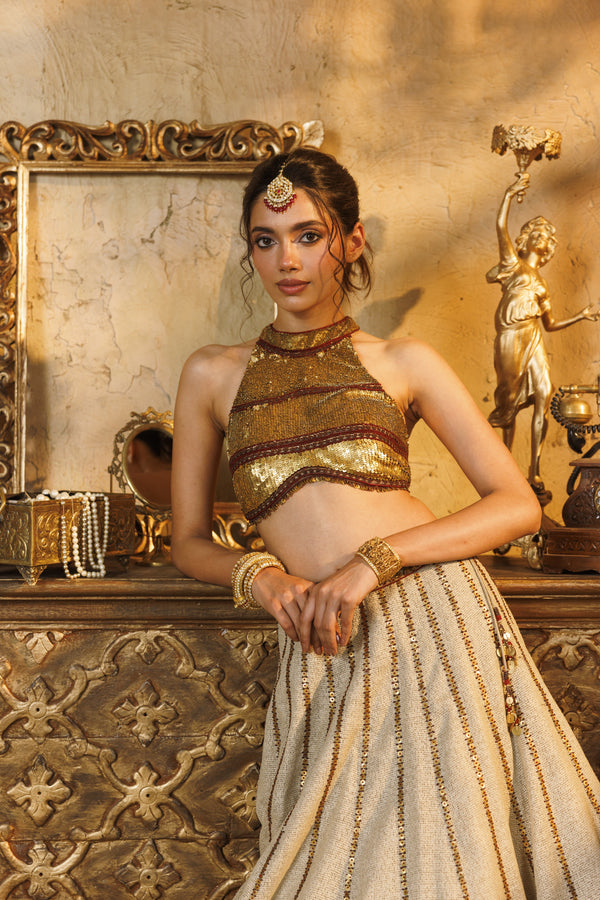 NH Statement Foiled Jute Lehenga