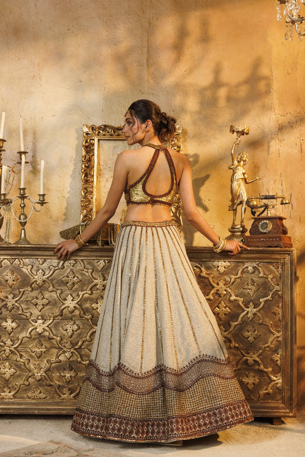 NH Statement Foiled Jute Lehenga