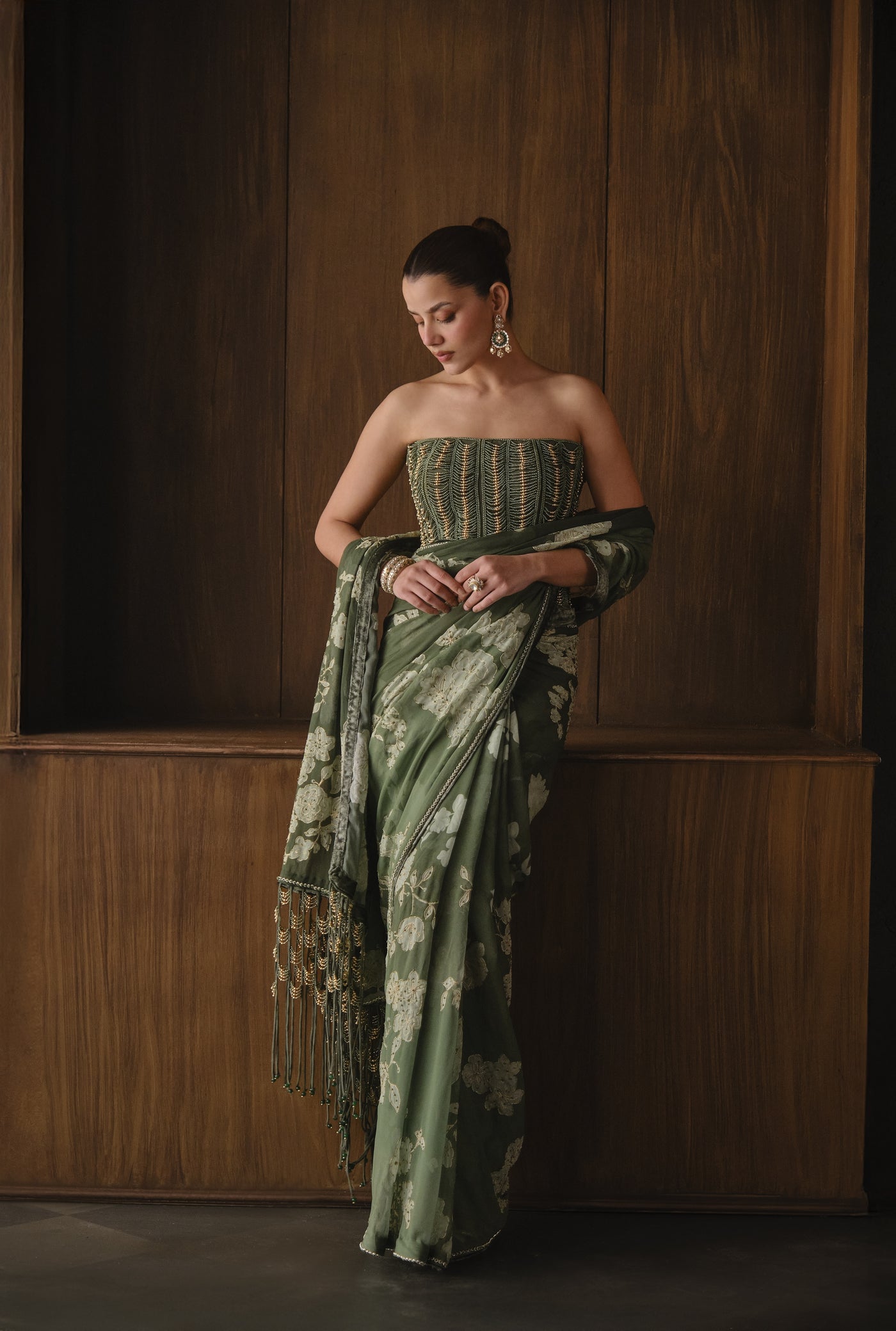Dark Green Floral Saree