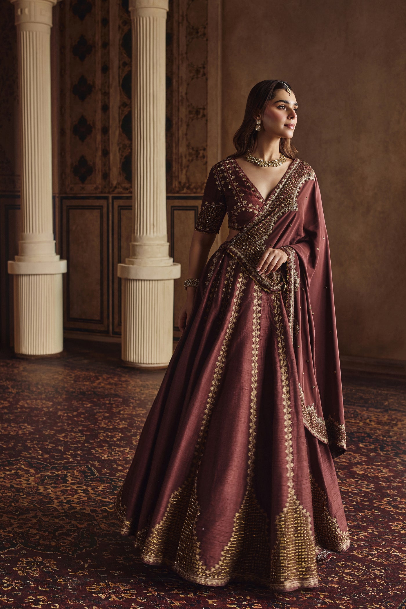 Deep Wine Lehenga Framed In Heritage Embroidery