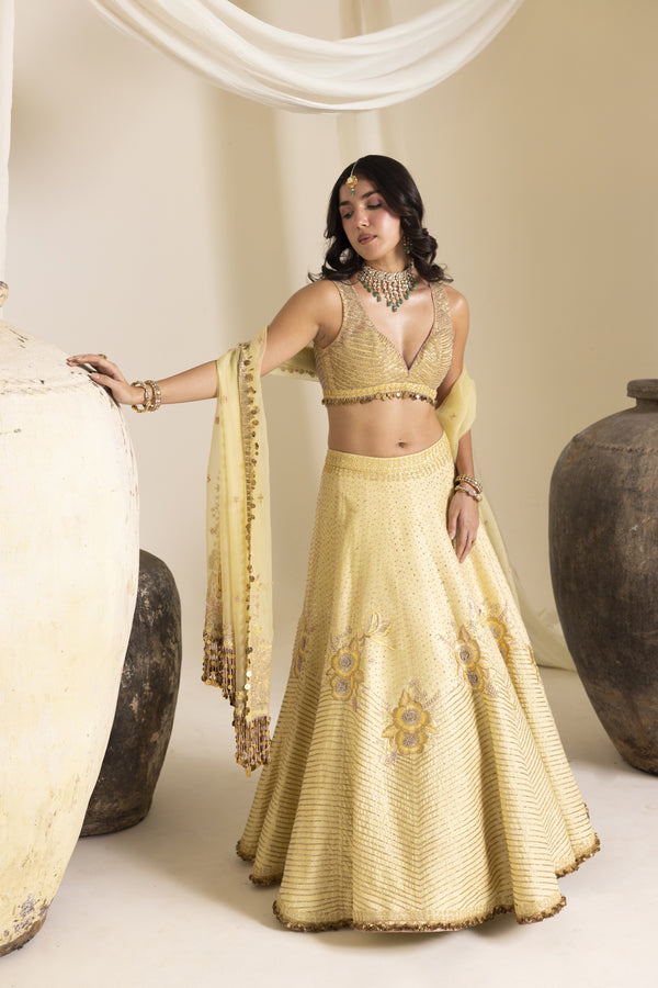Dragonfly Butter Yellow Lehenga