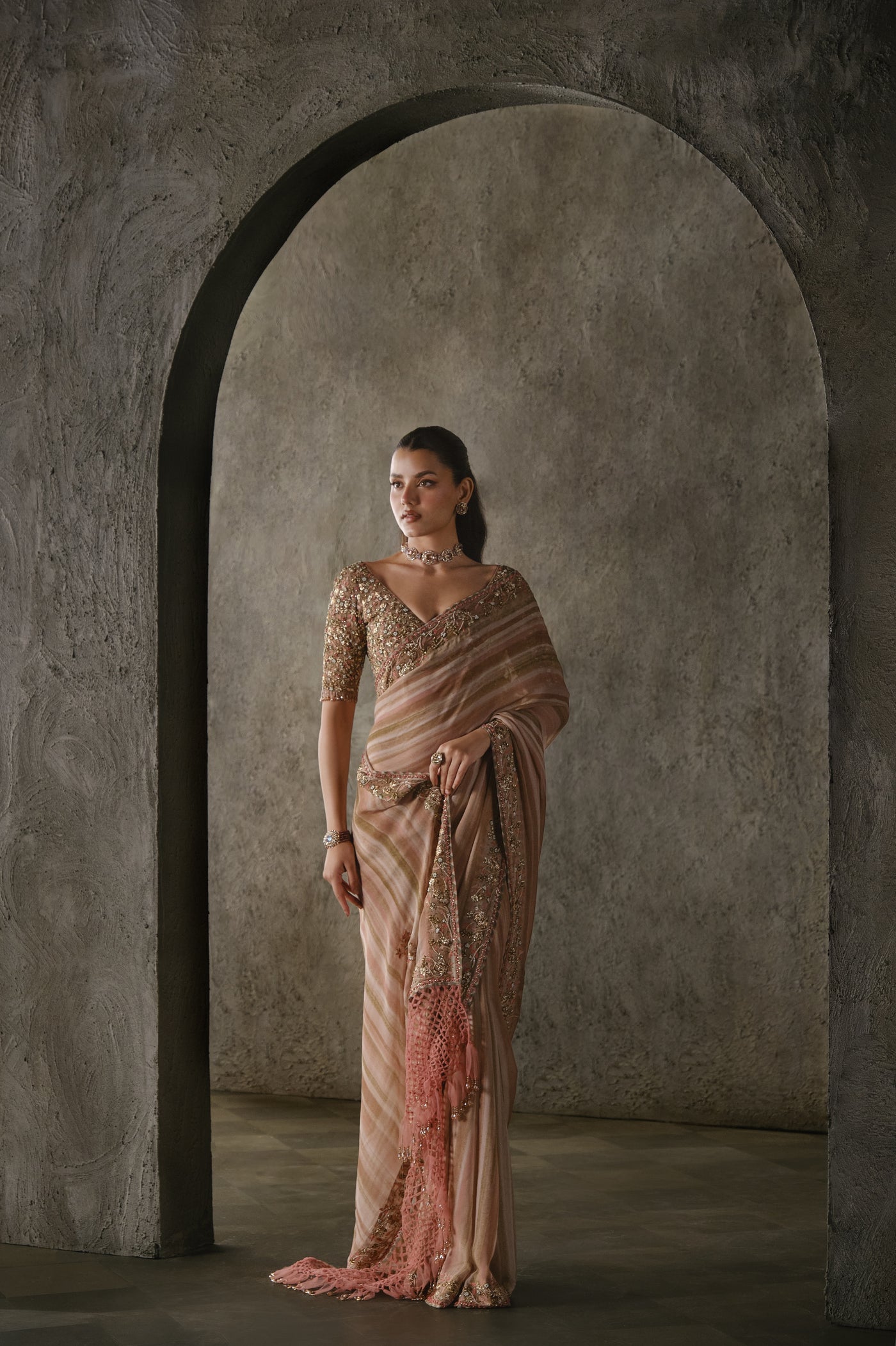 Floral Stripes Saree