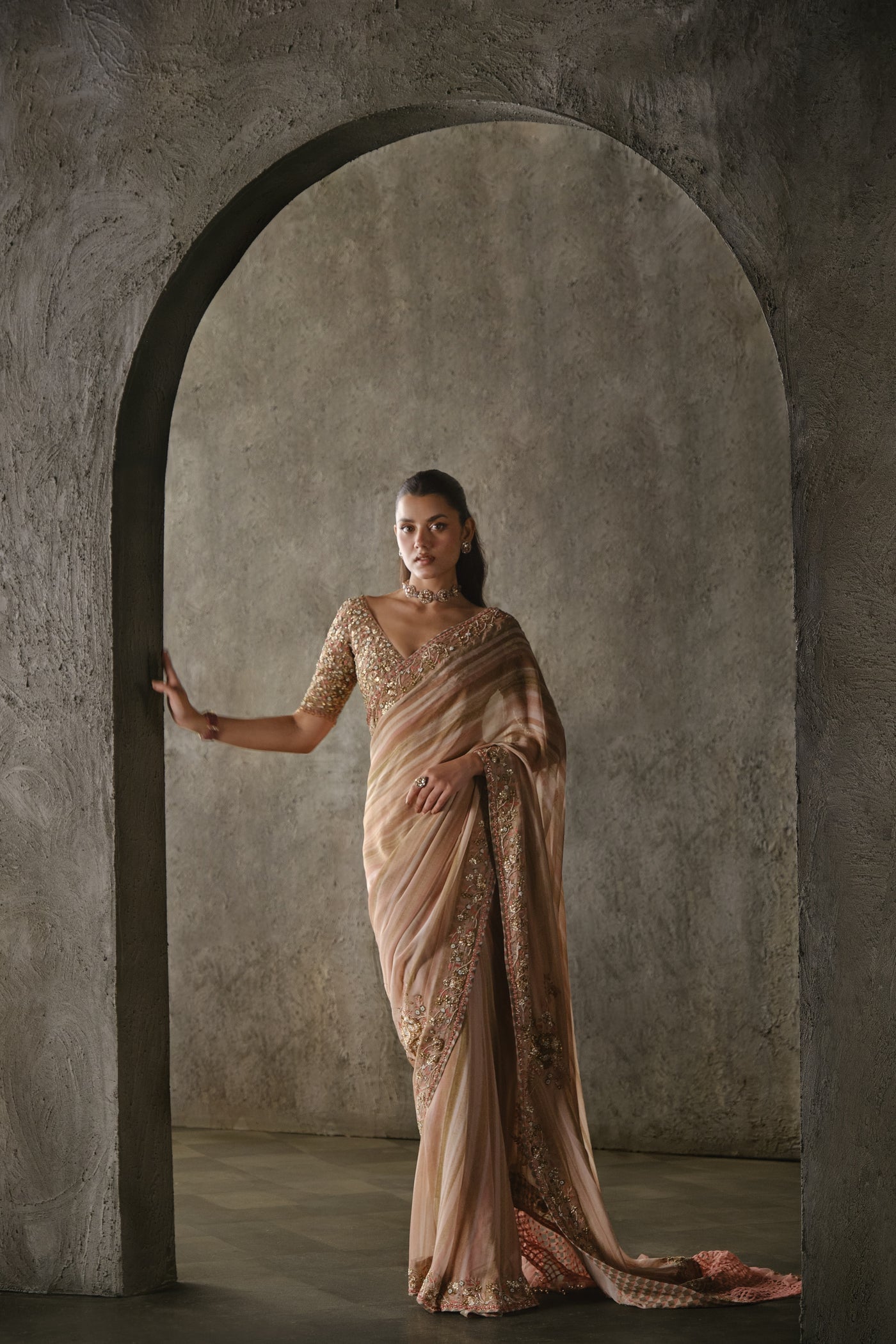 Floral Stripes Saree