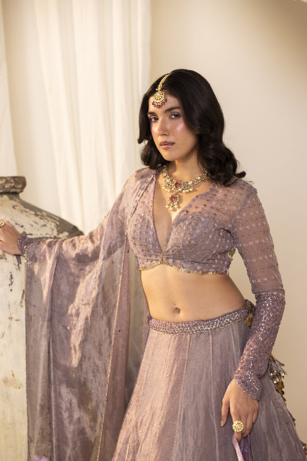 Lilac Tissue Tulip Lehenga