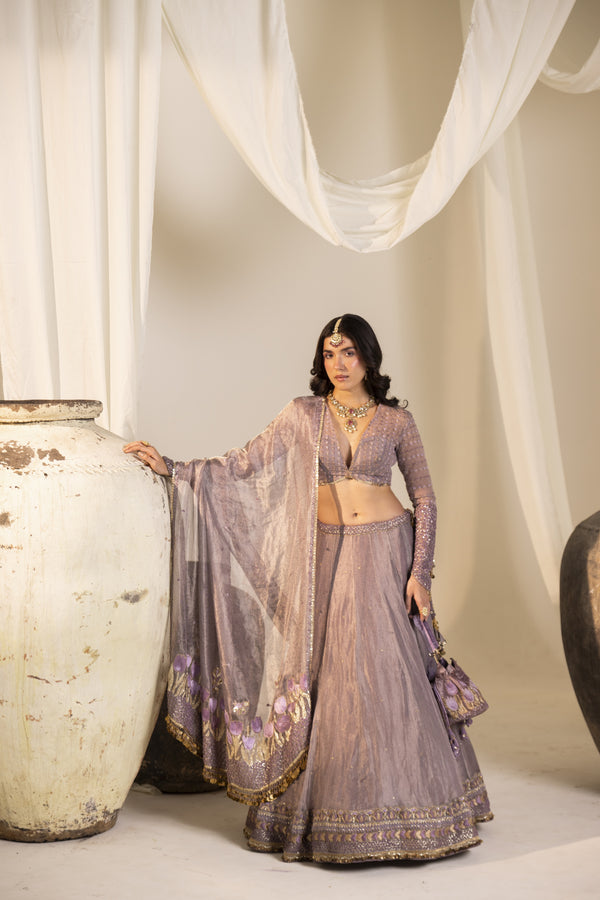 Lilac Tissue Tulip Lehenga