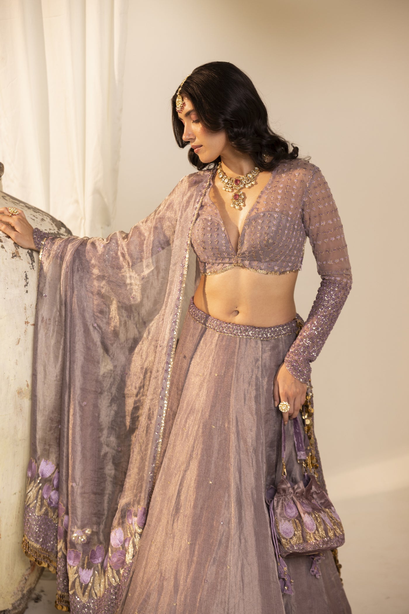 Lilac Tissue Tulip Lehenga