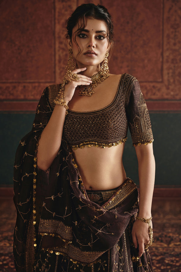 NH Statement Chocolate Brown Marodi Lehenga Set