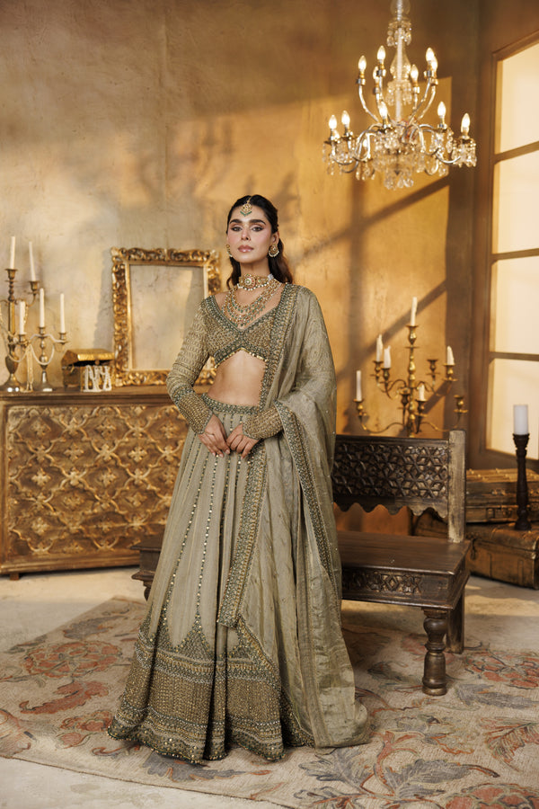 NH Statement Olive Tissue Lehenga