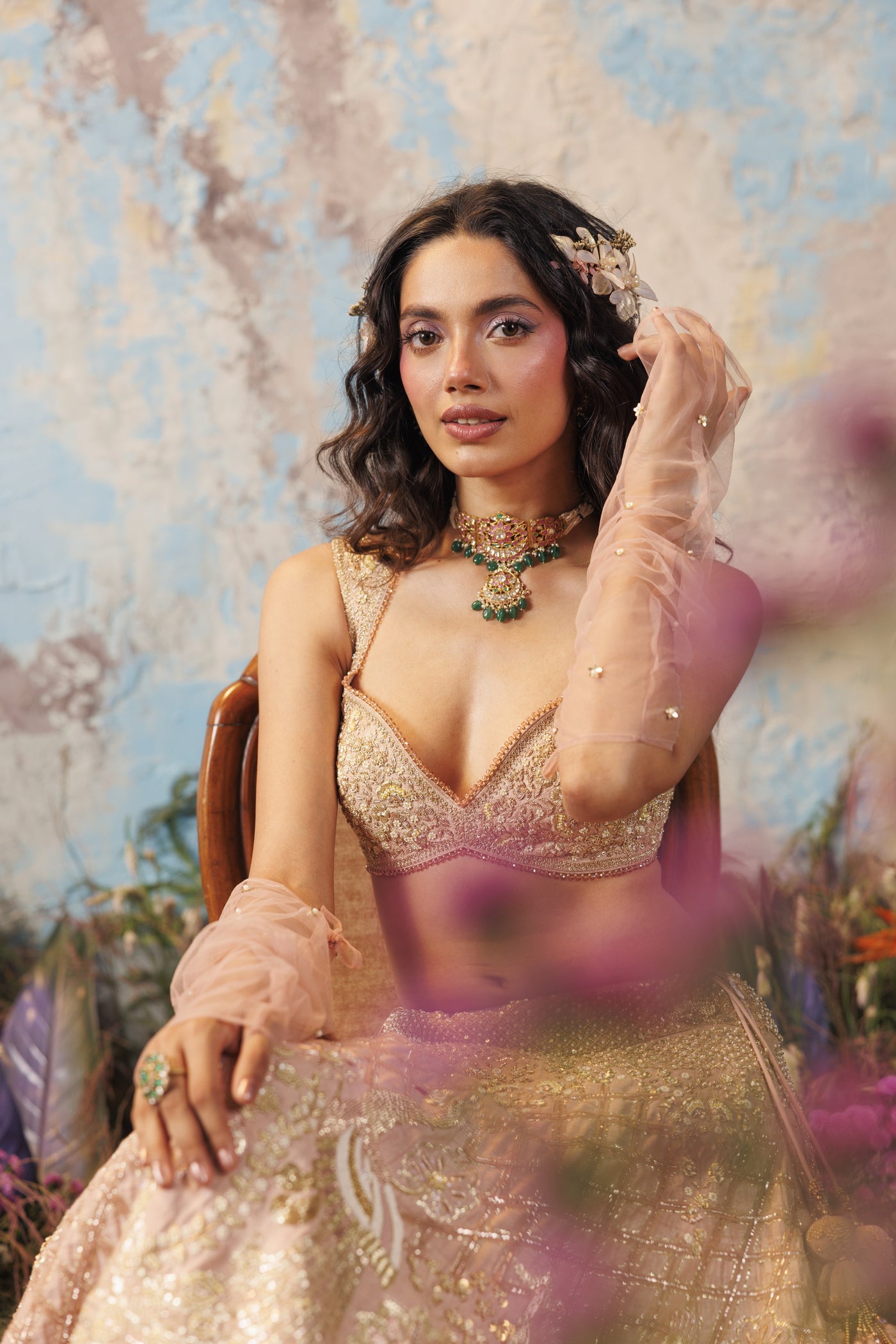 Onion Pink Peacock Lehenga