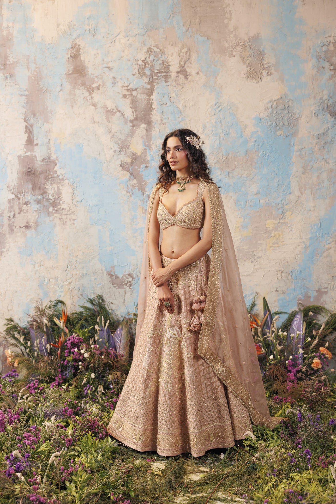 Onion Pink Peacock Lehenga