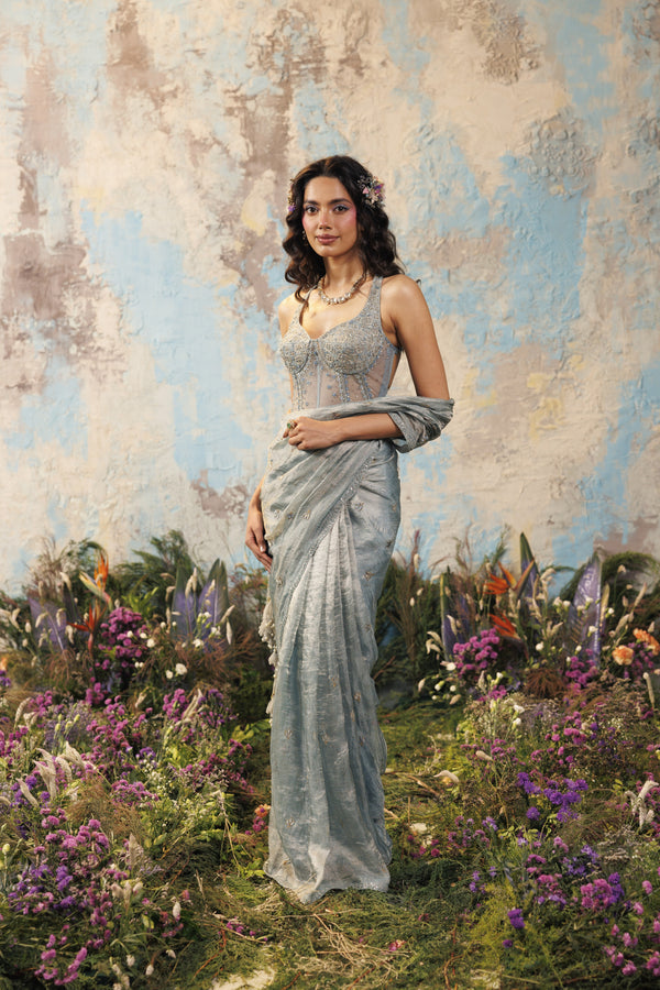 Powder Blue Tissue Saree Set