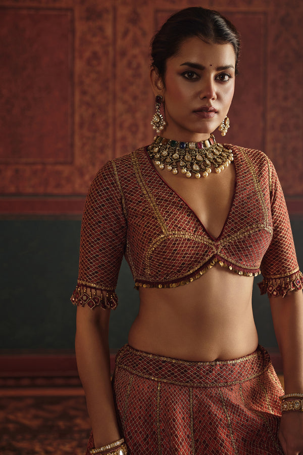 Sunset Crimson Lehenga