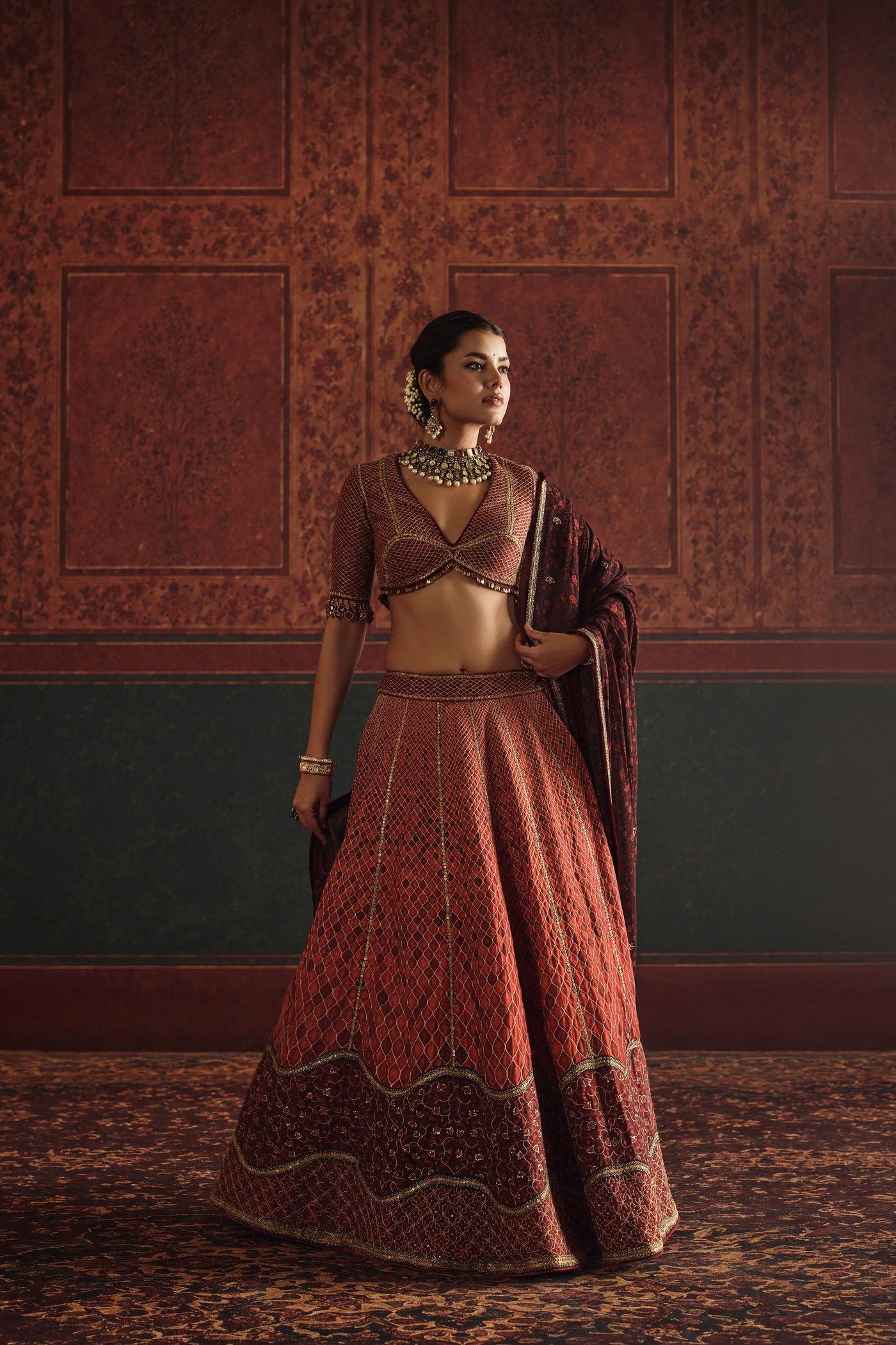 Sunset Crimson Lehenga
